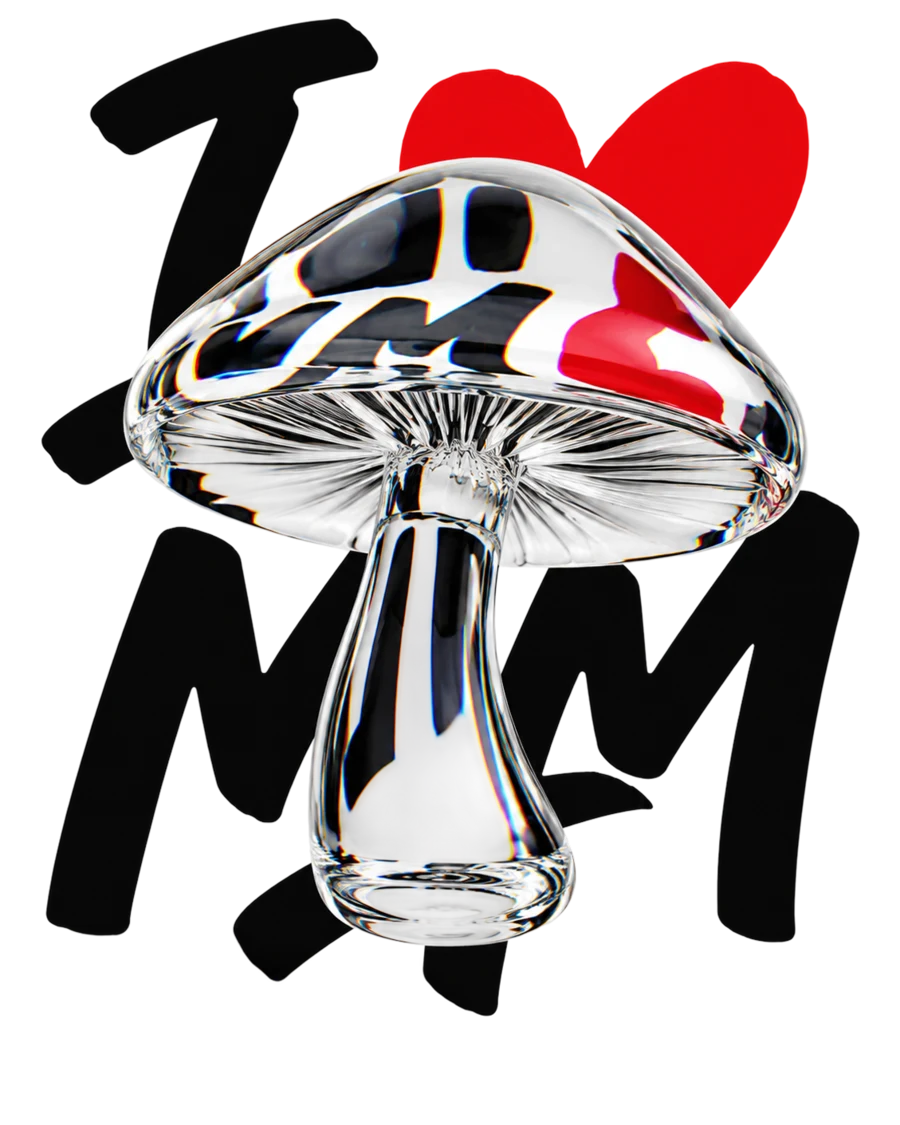 I LOVE MM chrome mushroom emblem